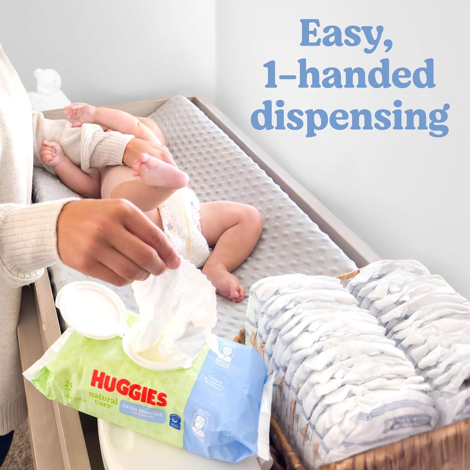 image:imageHuggies Natural Care Extra Sensitive Baby Wipes Unscented 1 FlipTop Pack 24 Wipes Total Pack of 624 Count Pack of 6