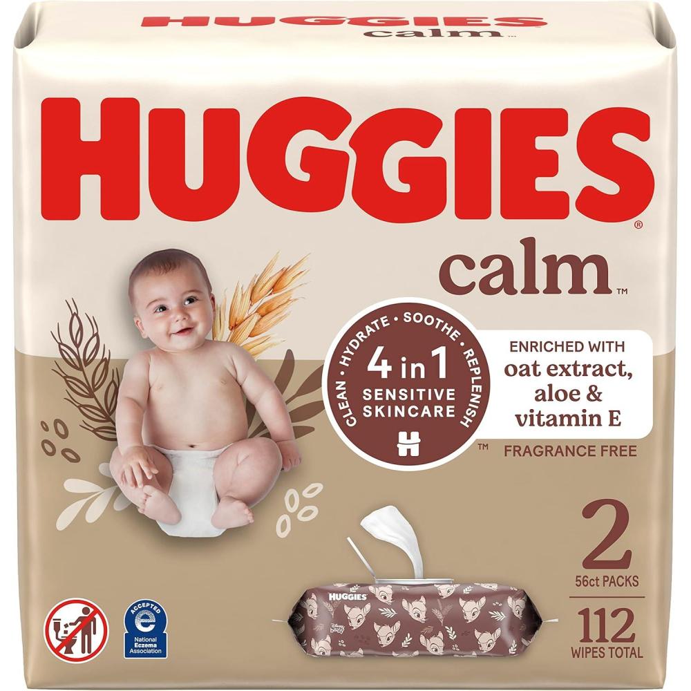 image:imageHuggies Calm Baby Wipes Unscented Hypoallergenic 6 Push Button Packs 336 Wipes Total Packaging May Vary112 Count Pack of 1