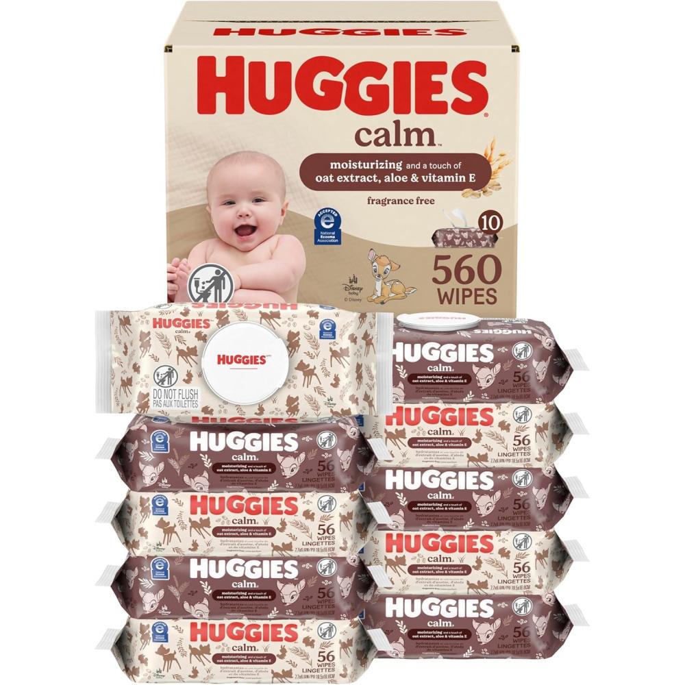 image:imageHuggies Calm Baby Wipes Unscented Hypoallergenic 6 Push Button Packs 336 Wipes Total Packaging May Vary56 Count Pack of 10