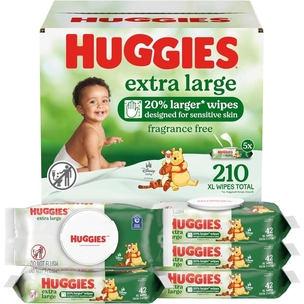 image:imageHuggies Extra Large Baby Wipes Unscented 5 FlipTop Packs 210 XL Wipes Total Packaging May Vary42 Count Pack of 5