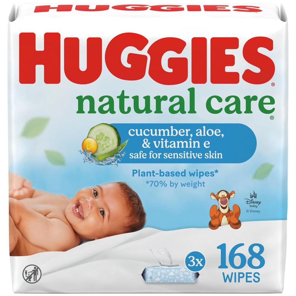 image:imageHuggies Natural Care Cucumber Aloe and Vitamin E Baby Wipes Hypoallergenic Scented 3 FlipTop Packs 168 Wipes Total Packaging May Vary56 Count Pack of 3