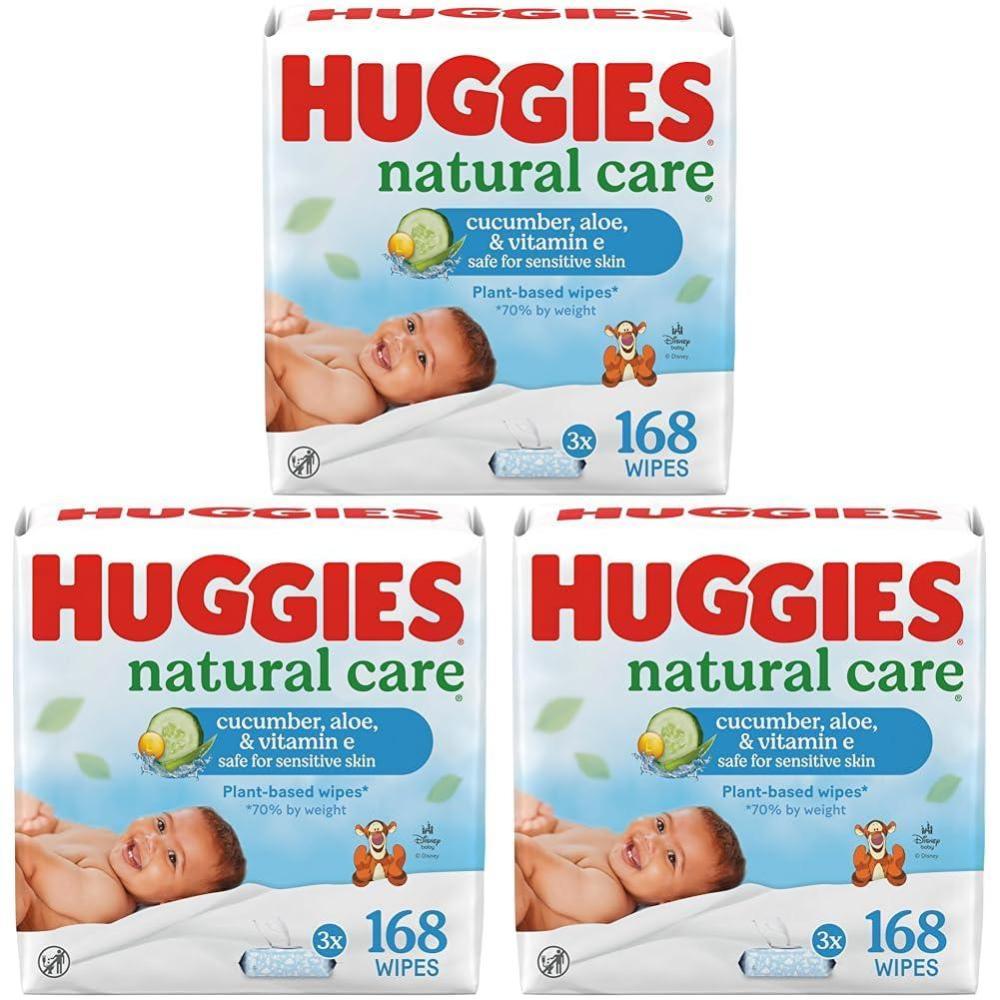 image:imageHuggies Natural Care Cucumber Aloe and Vitamin E Baby Wipes Hypoallergenic Scented 3 FlipTop Packs 168 Wipes Total Packaging May Vary56 Count Pack of 9