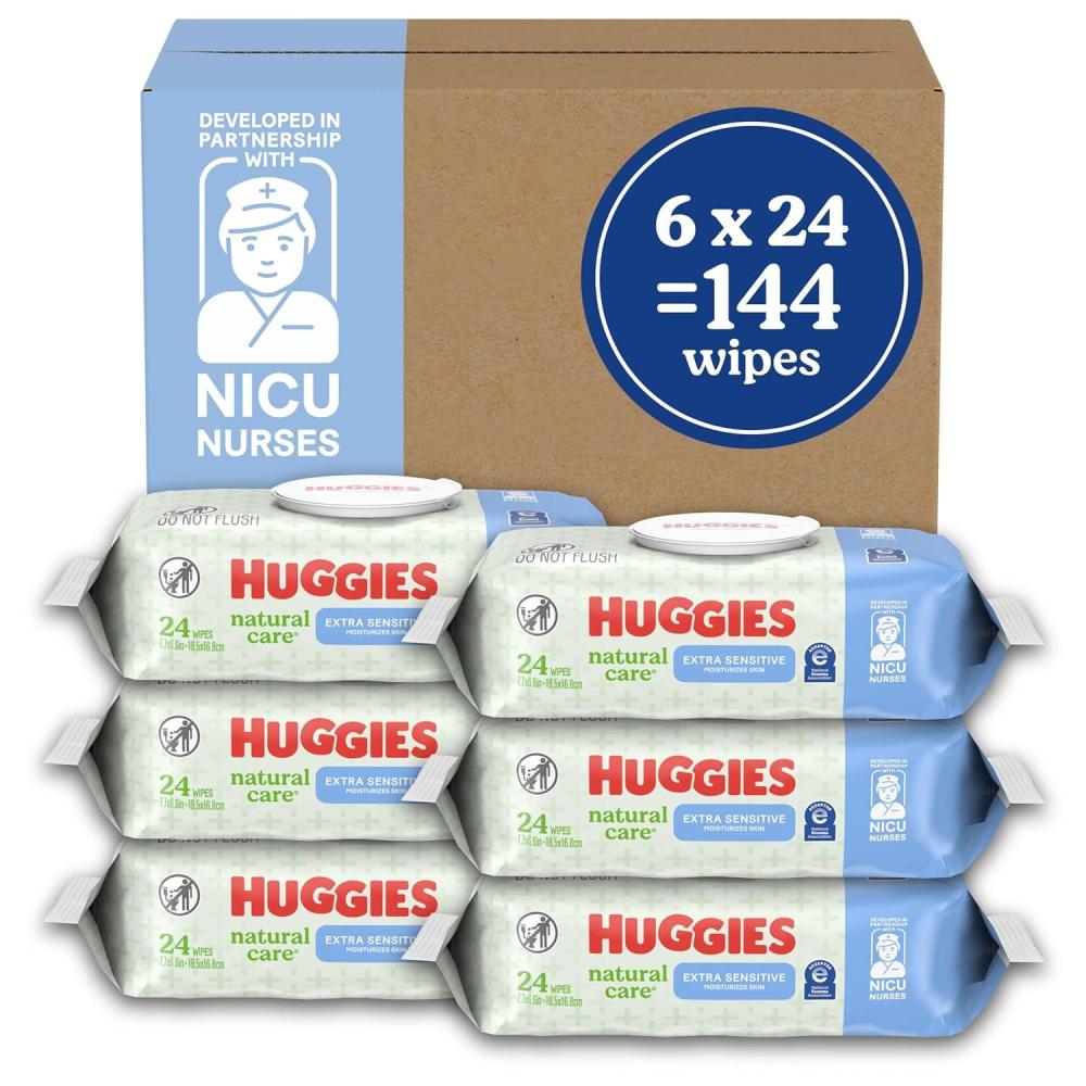 image:imageHuggies Natural Care Extra Sensitive Baby Wipes Unscented 1 FlipTop Pack 24 Wipes Total Pack of 624 Count Pack of 6