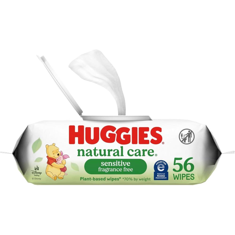 image:imageHuggies Natural Care Sensitive Baby Wipes Unscented Hypoallergenic 6 FlipTop Packs 288 Wipes Total56 Count Pack of 1