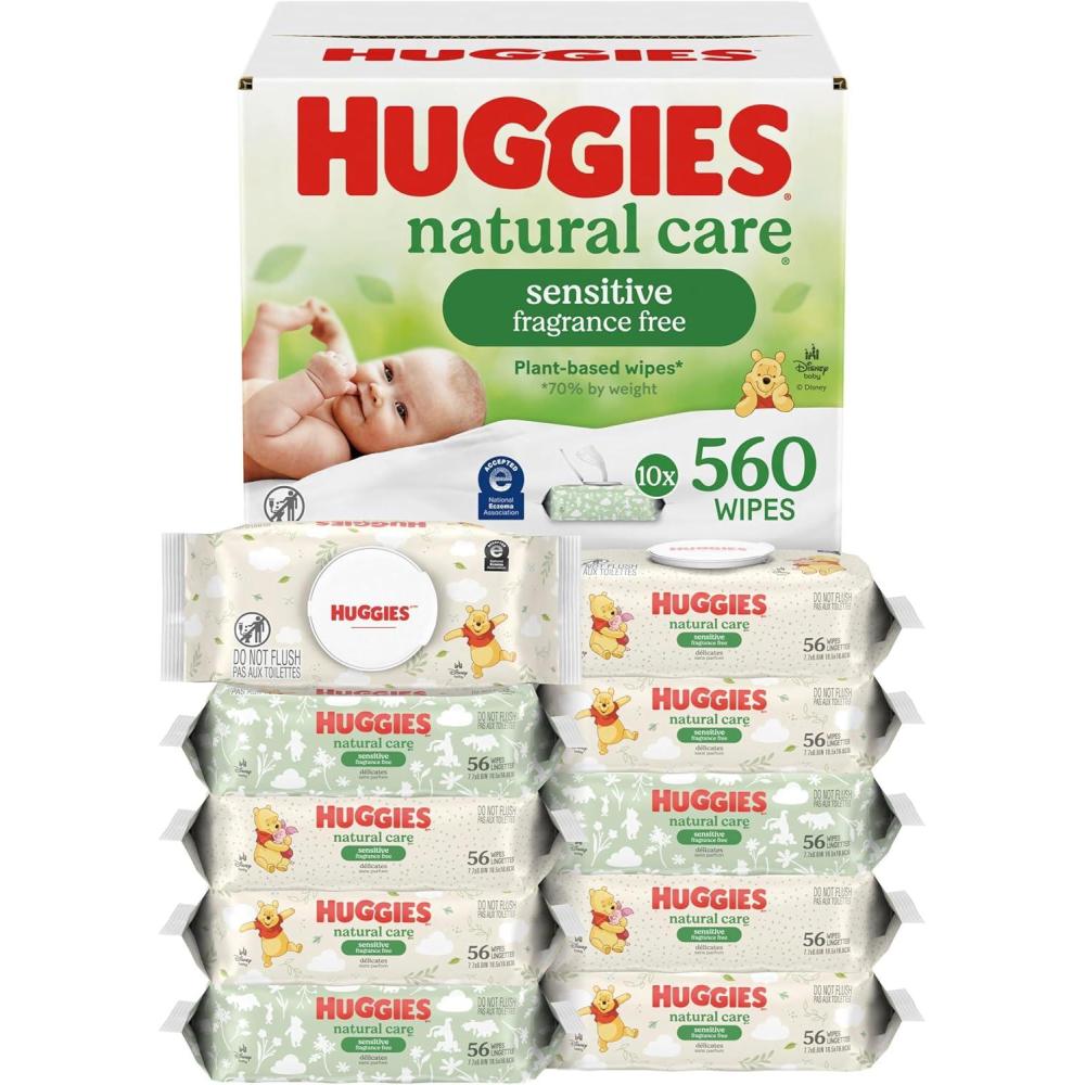 image:imageHuggies Natural Care Sensitive Baby Wipes Unscented Hypoallergenic 6 FlipTop Packs 288 Wipes Total56 Count Pack of 10