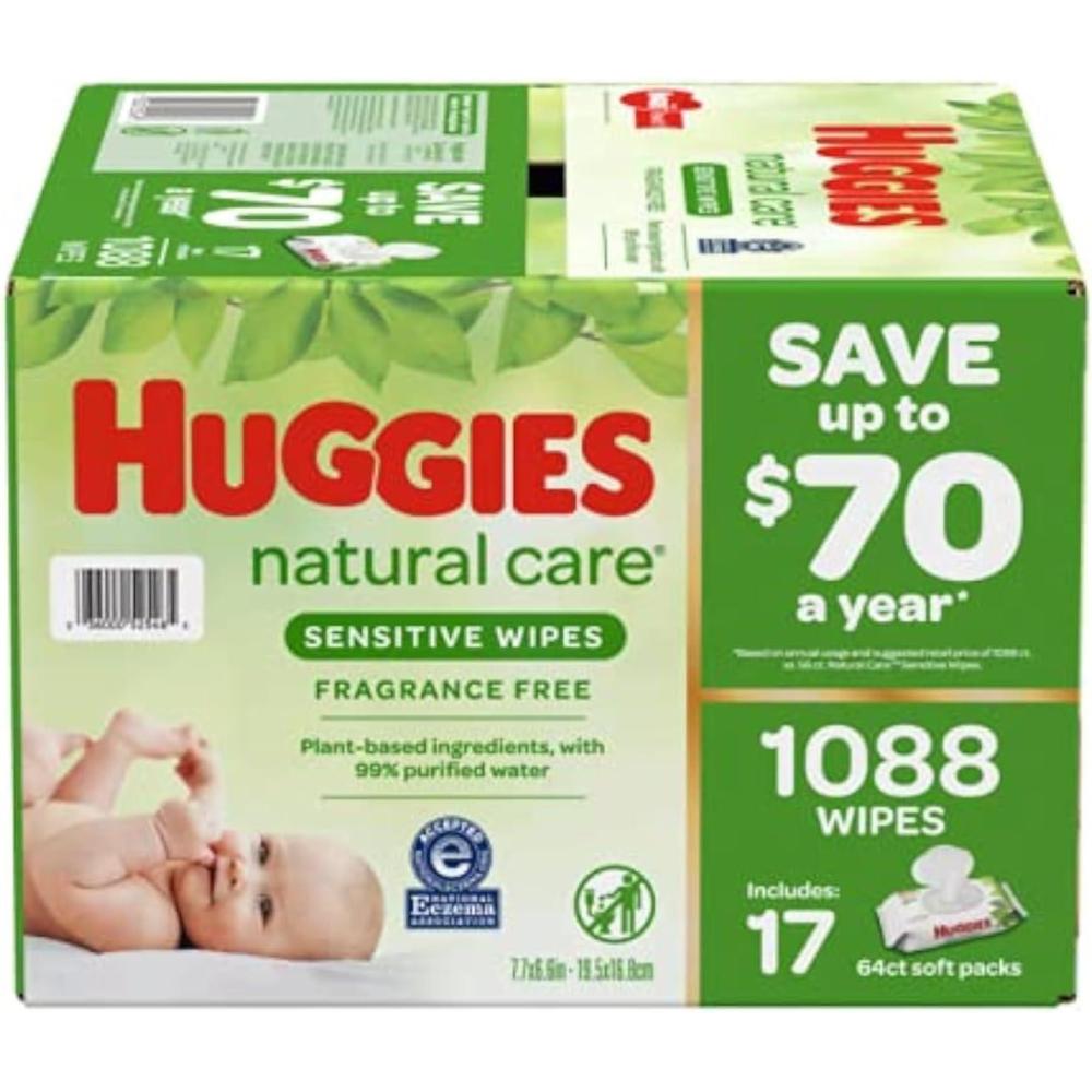 image:imageHuggies Natural Care Sensitive Baby Wipes Unscented Hypoallergenic 6 FlipTop Packs 288 Wipes Total64 Count Pack of 17