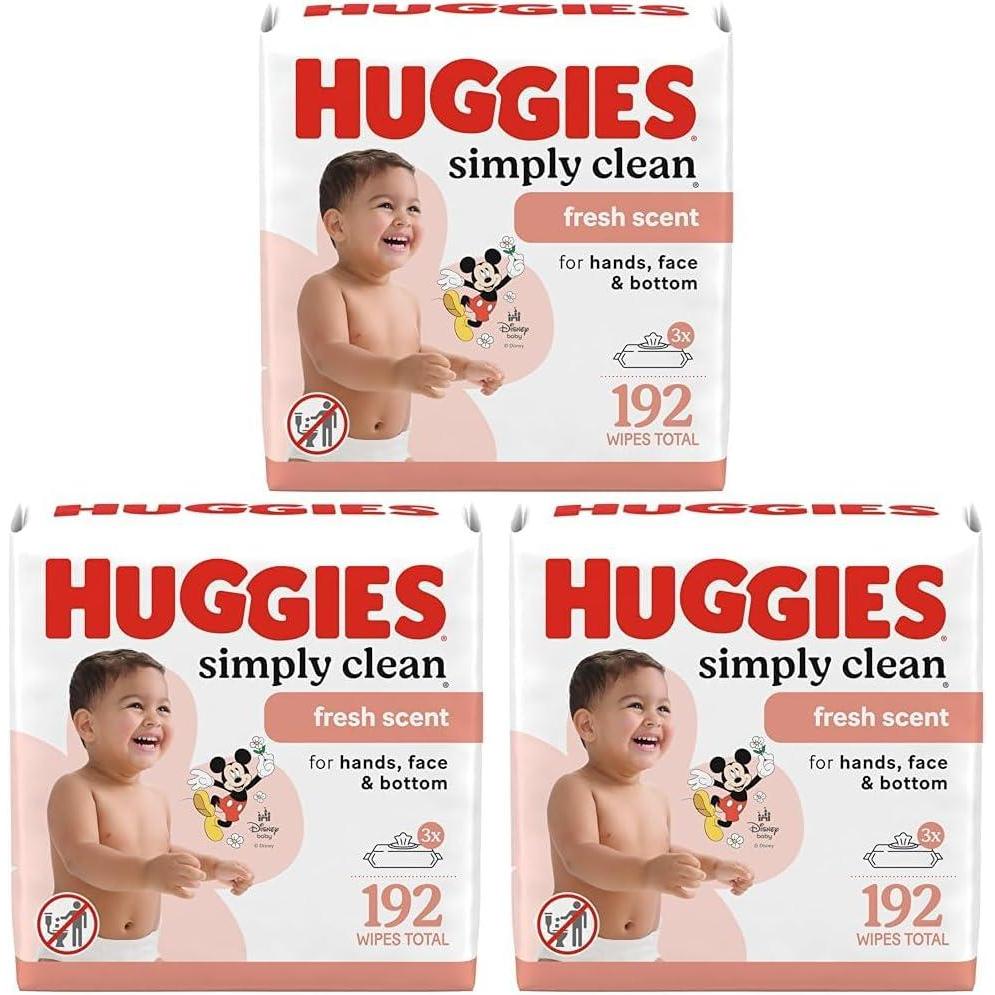 image:imageHuggies Simply Clean Fresh Scent Baby Wipes 3 FlipTop Packs of 64 192 Wipes Total Packaging May Vary64 Count Pack of 9