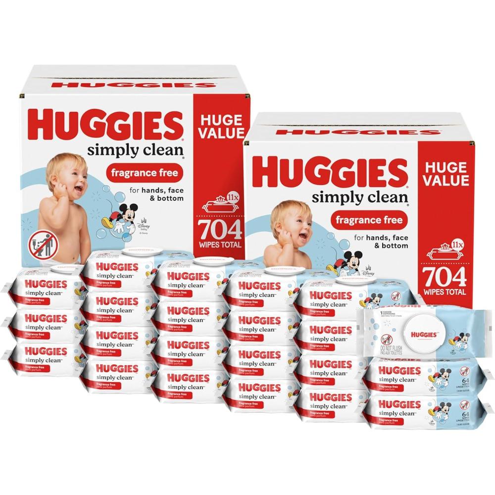image:imageHuggies Simply Clean Unscented Baby Diaper Wipes 22 FlipTop Packs 1408 Wipes Total Packaging May Vary Pack of 464 Count Pack of 22