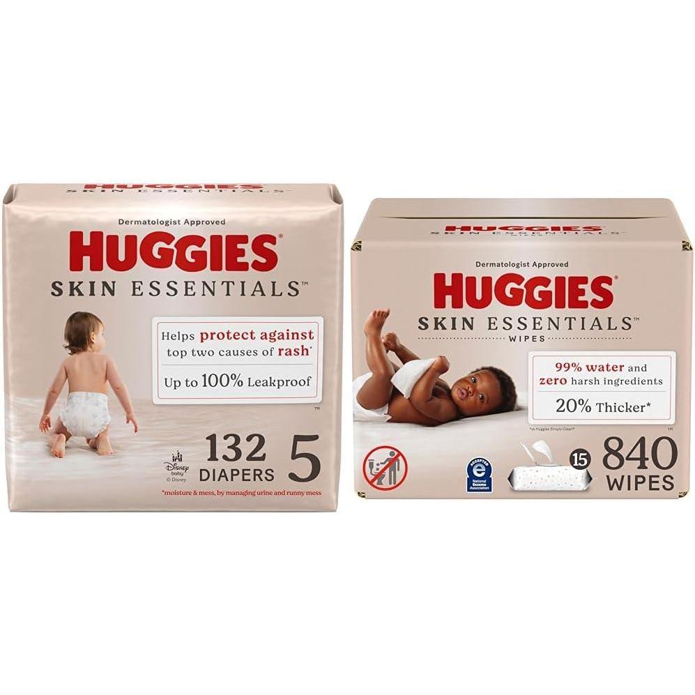 image:imageHuggies Skin Essentials Bundle Huggies Skin Essentials Baby Diapers Size 6 35 lbs 108 Count amp Baby Wipes 15 FlipTop Packs 840 Count 15 Packs of 56Size 5