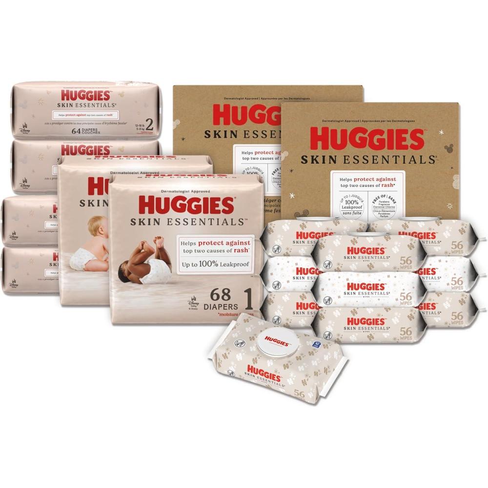 image:imageHuggies Skin Essentials Bundle Huggies Skin Essentials Baby Diapers Size 6 35 lbs 108 Count amp Baby Wipes 15 FlipTop Packs 840 Count 15 Packs of 56Size 1 Size 2