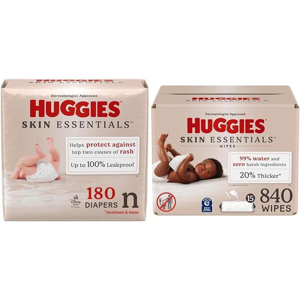 image:imageHuggies Skin Essentials Bundle Huggies Skin Essentials Baby Diapers Size 6 35 lbs 108 Count amp Baby Wipes 15 FlipTop Packs 840 Count 15 Packs of 56Size Newborn