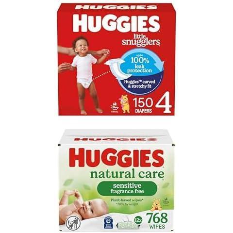 image:imageLittle Snugglers Bundle Huggies Little Snugglers Baby Diapers Size 1 814 lbs 396 Count 2 Packs of 198 amp Huggies Natural Care Sensitive Baby Wipes 768 Count 12 Packs of 64Size 4