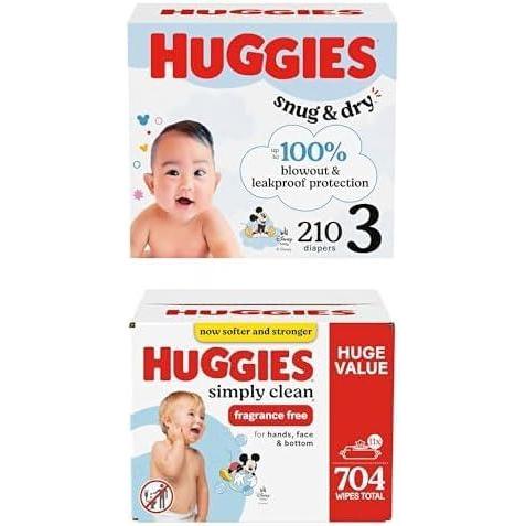 image:imageSnug amp Dry Bundle Huggies Snug amp Dry Baby Diapers Size 2 1218 lbs 234 Count amp Huggies Simply Clean Unscented Baby Wipes 11 FlipTop Packs 704 Count 11 Packs of 64Size 3