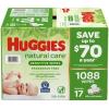 Huggies Natural Care Sensitive Baby Wipes, Unscented, Hypoallergenic, 6 Flip-Top Packs (288 Wipes Total)(64 Count (Pack of 17))