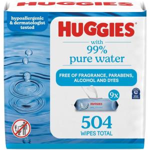 Huggies 99% Pure Water Baby Wipes, Unscented, 9 flip-top packs (3 Packs of 3), 504 Wipes Total, Packaging May Vary(168 Count (Pack of 3))