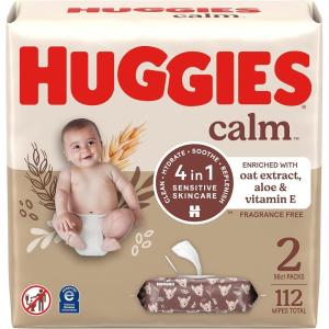 Huggies Calm Baby Wipes, Unscented, Hypoallergenic, 6 Push Button Packs (336 Wipes Total), Packaging May Vary(112 Count (Pack of 1))