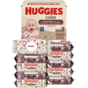Huggies Calm Baby Wipes, Unscented, Hypoallergenic, 6 Push Button Packs (336 Wipes Total), Packaging May Vary(56 Count (Pack of 10))