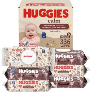 Huggies Calm Baby Wipes, Unscented, Hypoallergenic, 6 Push Button Packs (336 Wipes Total), Packaging May Vary(56 Count (Pack of 6))