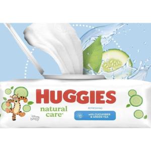 Huggies Natural Care Cucumber, Aloe and Vitamin E Baby Wipes, Hypoallergenic, Scented, 3 Flip-Top Packs (168 Wipes Total), Packaging May Vary(56 Count (Pack of 8))