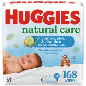 Huggies Natural Care Cucumber, Aloe and Vitamin E Baby Wipes, Hypoallergenic, Scented, 3 Flip-Top Packs (168 Wipes Total), Packaging May Vary(56 Count (Pack of 3))