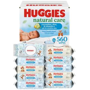 Huggies Natural Care Cucumber, Aloe and Vitamin E Baby Wipes, Hypoallergenic, Scented, 3 Flip-Top Packs (168 Wipes Total), Packaging May Vary(56 Count (Pack of 10))