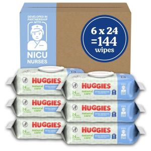 Huggies Natural Care Extra Sensitive Baby Wipes, Unscented, 1 Flip-Top Pack (24 Wipes Total) (Pack of 6)(24 Count (Pack of 6))