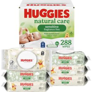 Huggies Natural Care Sensitive Baby Wipes, Unscented, Hypoallergenic, 6 Flip-Top Packs (288 Wipes Total)(48 Count (Pack of 6))