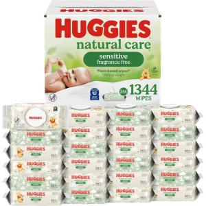 Huggies Natural Care Sensitive Baby Wipes, Unscented, Hypoallergenic, 6 Flip-Top Packs (288 Wipes Total)(56 Count (Pack of 24))