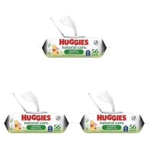 Huggies Natural Care Sensitive Baby Wipes, Unscented, Hypoallergenic, 6 Flip-Top Packs (288 Wipes Total)(56 Count (Pack of 3))