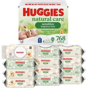 Huggies Natural Care Sensitive Baby Wipes, Unscented, Hypoallergenic, 6 Flip-Top Packs (288 Wipes Total)(64 Count (Pack of 12))