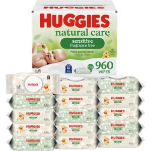 Huggies Natural Care Sensitive Baby Wipes, Unscented, Hypoallergenic, 6 Flip-Top Packs (288 Wipes Total)(64 Count (Pack of 15))