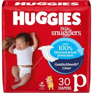 Huggies Newborn Diapers, Little Snugglers Baby Diapers, Size Preemie (up to 6 lbs), 30 Count(Preemie)