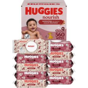 Huggies Nourish Scented Baby Wipes, 10 Push Button Packs (560 Wipes Total)(56 Count (Pack of 10))