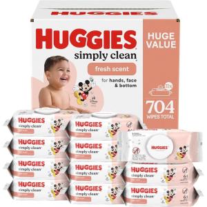 Huggies Simply Clean Fresh Scent Baby Wipes, 3 Flip-Top Packs of 64 (192 Wipes Total), Packaging May Vary(64 Count (Pack of 11))