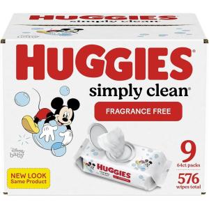 Huggies Simply Clean Unscented Baby Diaper Wipes, 22 Flip-Top Packs (1408 Wipes Total), Packaging May Vary (Pack of 4)(576 Count (Pack of 1))