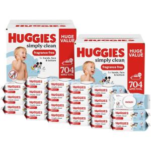 Huggies Simply Clean Unscented Baby Diaper Wipes, 22 Flip-Top Packs (1408 Wipes Total), Packaging May Vary (Pack of 4)(64 Count (Pack of 22))