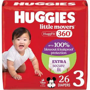 Huggies Size 3 Baby Diapers, Little Movers HuggFit 360° Baby Diapers with 360° Waistband, Size 3 (16-28 lbs), 76 Count, Packaging May Vary(Size 3)