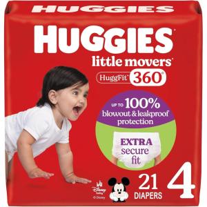 Huggies Size 3 Baby Diapers, Little Movers HuggFit 360° Baby Diapers with 360° Waistband, Size 3 (16-28 lbs), 76 Count, Packaging May Vary(Size 4)