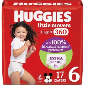 Huggies Size 3 Baby Diapers, Little Movers HuggFit 360° Baby Diapers with 360° Waistband, Size 3 (16-28 lbs), 76 Count, Packaging May Vary(Size 6)