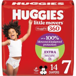 Huggies Size 3 Baby Diapers, Little Movers HuggFit 360° Baby Diapers with 360° Waistband, Size 3 (16-28 lbs), 76 Count, Packaging May Vary(Size 7)