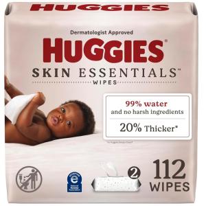 Huggies Skin Essentials Baby Wipes, Hypoallergenic, 99% Water, 2 Flip Top Packs (112 Wipes Total)(White)