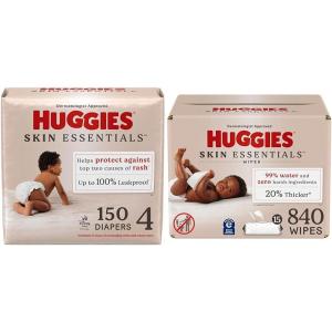 Huggies Skin Essentials Bundle: Huggies Skin Essentials Baby Diapers, Size 6 (35+ lbs), 108 Count & Baby Wipes, 15 Flip-Top Packs, 840 Count (15 Packs of 56)(Size 4)