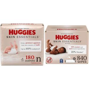 Huggies Skin Essentials Bundle: Huggies Skin Essentials Baby Diapers, Size 6 (35+ lbs), 108 Count & Baby Wipes, 15 Flip-Top Packs, 840 Count (15 Packs of 56)(Size Newborn)
