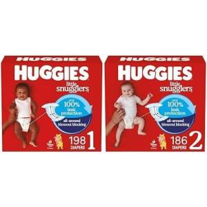 Little Snugglers Bundle: Huggies Little Snugglers Baby Diapers, Size 1 (8-14 lbs), 396 Count (2 Packs of 198) & Huggies Natural Care Sensitive Baby Wipes, 768 Count (12 Packs of 64)(Size 1 + Size 2)
