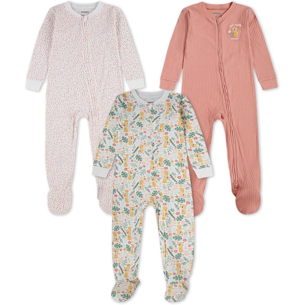 image:imageHUGGIES Baby 3pack Footed Coverall PajamasCoral AlmondLions
