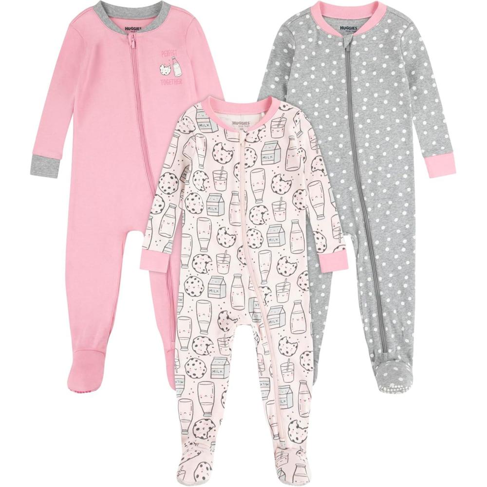 image:imageHUGGIES Baby 3pack Footed Coverall PajamasCrystal PinkCookies