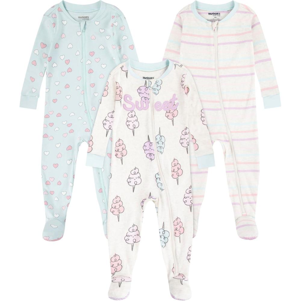 image:imageHUGGIES Baby 3pack Footed Coverall PajamasOatmeal HeatherCotton Candy