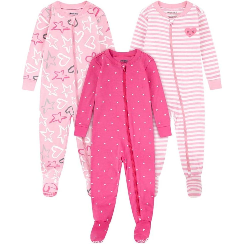 image:imageHUGGIES Baby 3pack Footed Coverall PajamasSea PinkStars