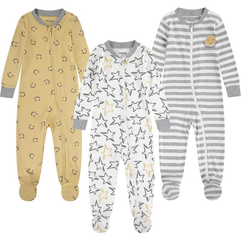 image:imageHUGGIES Baby 3pack Footed Coverall PajamasSnow WhiteStars