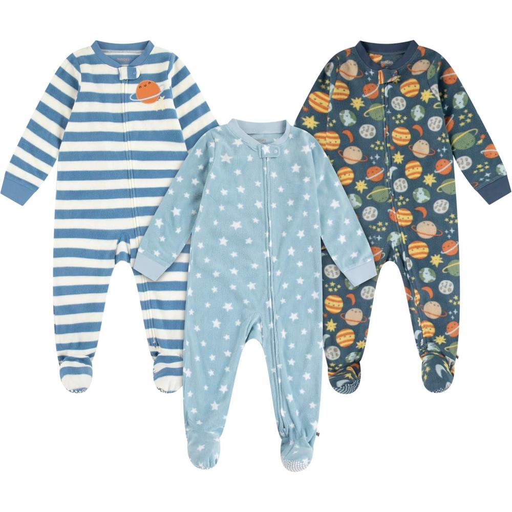 image:imageHUGGIES Baby 3pack Footed Fleece Coverall PajamasBlue FogPlanets